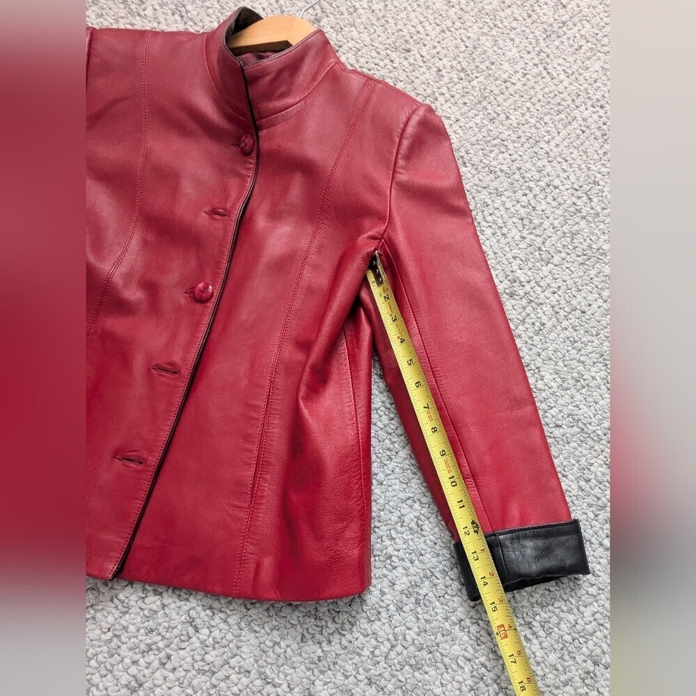 A Pop of Color! Venus Women's Red Button-Down Leather Jacket - Picture 12 of 15